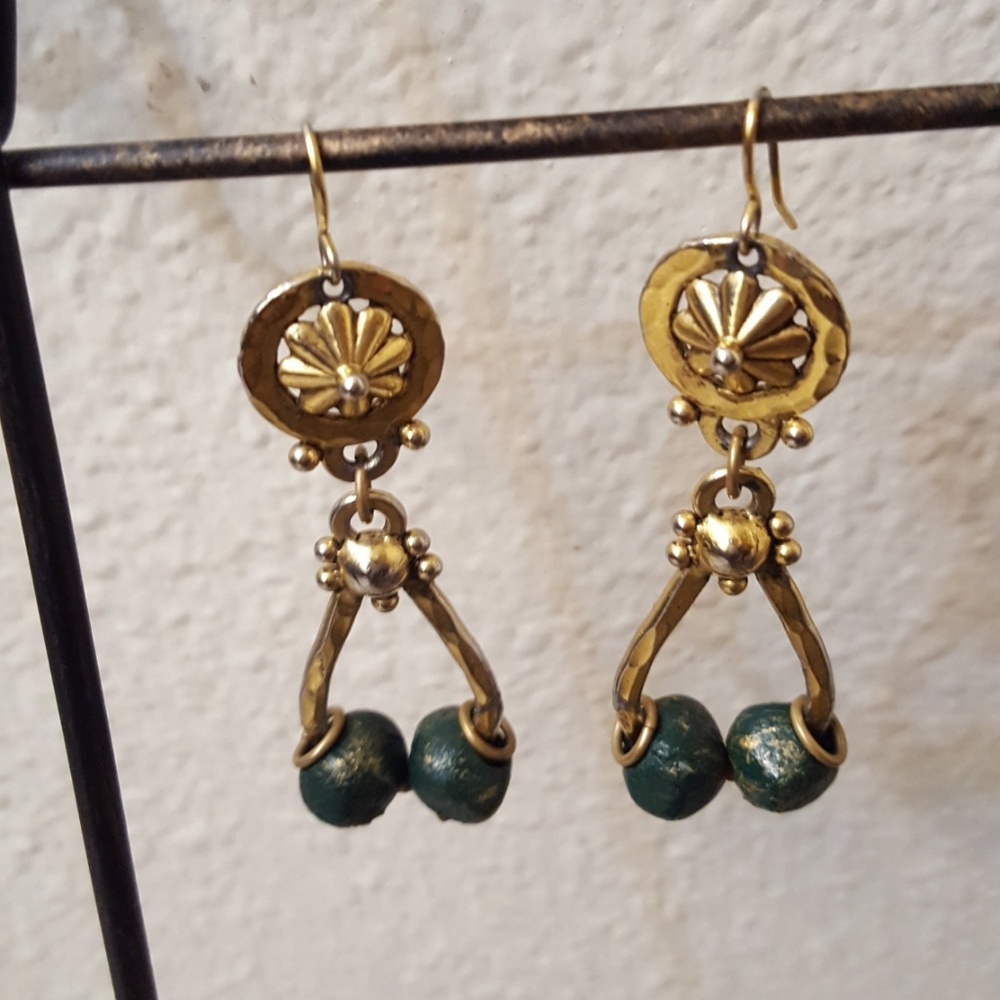 Green and Gold Colored Earrings